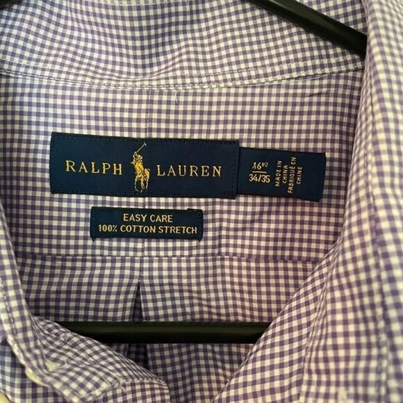 Mens Ralph Lauren Shirt Long sleeve Size 34/35 - 16.5" Purple/White Checker - Picture 4 of 5